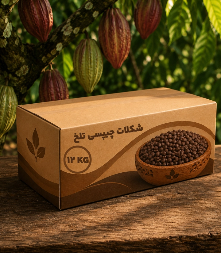 عکس کوچک شکلات چیپسی تلخ کارتن 12 کیلویی